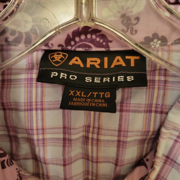 Ariat Pro Series Blouse Sz XXL Western Button Up Longsleeve Pink Purple Sparkle - Picture 12 of 16
